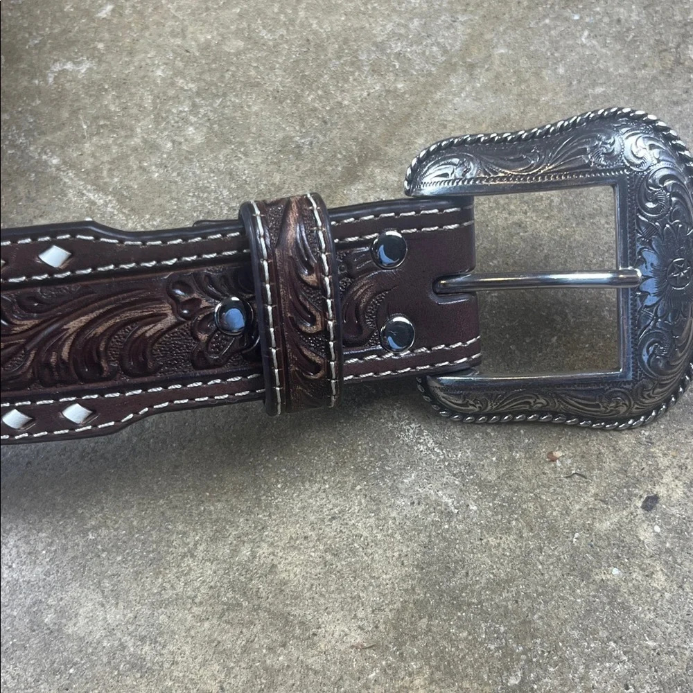 Nocona M & F Buckstitch Floral Belt Size: 38